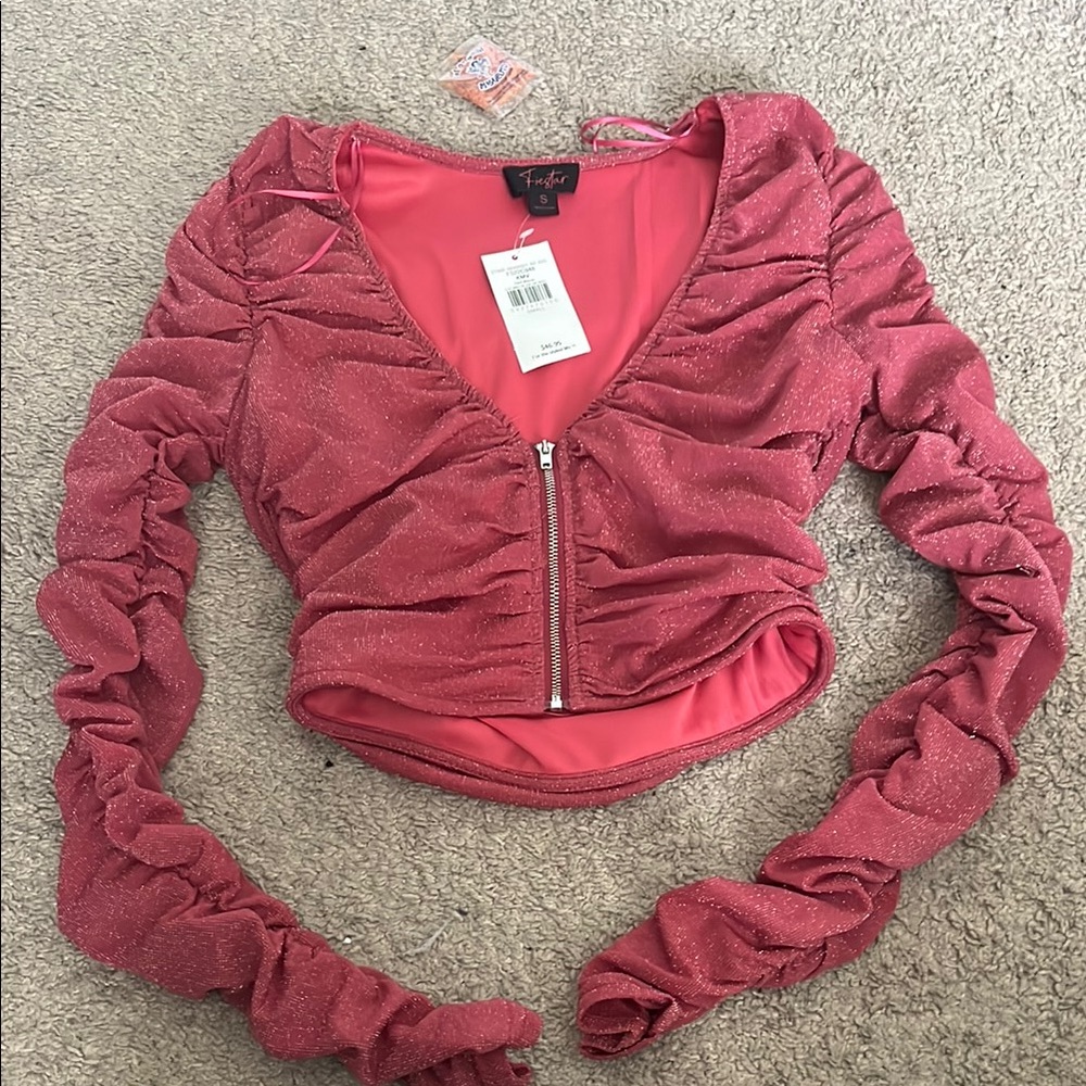 Fashion Nova Pink Glitter Ruched Top
